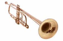 Golden bass trumpet in B, a brass wind instrument.