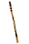 A light brown didgeridoo with dark brown decorative markings and a dark brown mouthpiece.