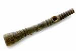 Ancient metal wind instrument resembling a historical trumpet or horn, made of bronze or brass, used for musical performances or signaling.
