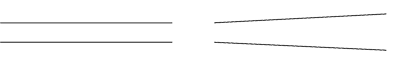 Left set of two parallel horizontal lines and right set of two parallel diagonal lines, visually representing pipe shapes, in context of brass instruments discussion.