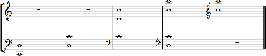 Musical notation with treble and bass clefs displaying chords and accidentals, including flats and sharps, representing the orchestral sound of Big Bang Orchestra: Black Eye from the Vienna Symphonic Library.