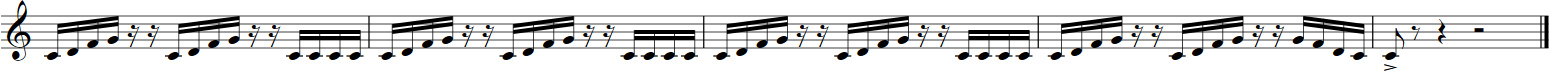 Musical notation featuring a treble clef, various beamed notes, and rests, illustrating a passage from the Big Bang Orchestra: Capricorn music library.