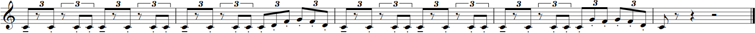 Musical notation showing a treble clef, G major, with sixteenth notes, eighth notes, and rests, indicating a fast tempo with triplets.