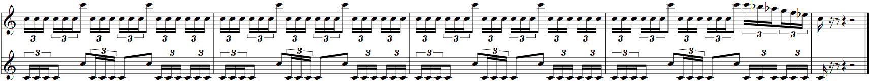 Musical score excerpt from Big Bang Orchestra: Capricorn, showcasing rhythms, triplets, and notation for percussion or brass.