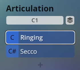 Vienna Symphonic Library Synchron Instruments articulation type selection interface showing C1, Ringing, and Secco options for Big Bang Orchestra.