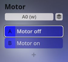 Motor control interface with A selected for 'Motor off' and B for 'Motor on', likely from Vienna Symphonic Library's Big Bang Orchestra.
