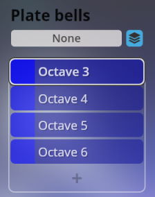 User interface screenshot showing Plate bells selected, with options for Octave 3, Octave 4, Octave 5, and Octave 6, relevant to Vienna Symphonic Library's Synchron Instruments.