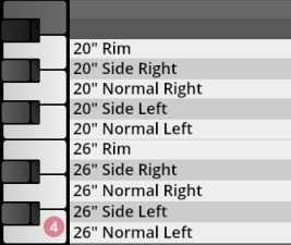 Close-up of a digital piano keyboard interface with labeled instrument samples for Big Bang Orchestra: Quasar, including 20-inch and 26-inch rim, side, and normal right/left drum sounds.