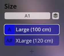 Orchestral size selection menu showing Large 100cm and XLarge 120cm options for Big Bang Orchestra Quasar.