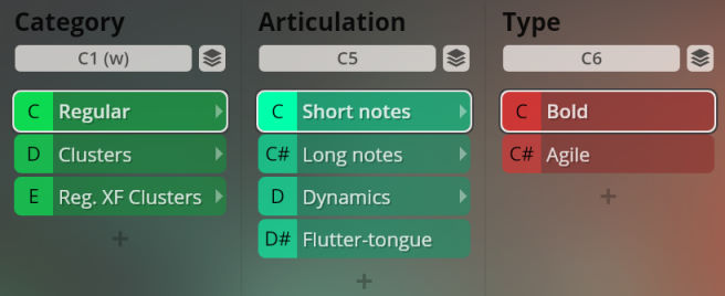 Vienna Symphonic Library Synchron Instruments interface showing Category, Articulation, and Type selections for Big Bang Orchestra Solaris.