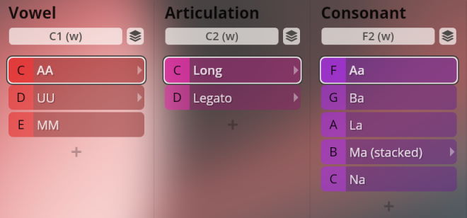Vienna Symphonic Library Synchron Instruments Big Bang Orchestra Ymir user interface showing Vowel, Articulation, and Consonant settings.