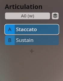 Vienna Symphonic Library software interface showing articulation options: Staccato and Sustain for orchestral instruments.