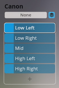 Screenshot of the dropdown menu for Canon sound settings in Vienna Symphonic Library's Epic Orchestra 2.0, showing options like Low Left, Low Right, Mid, High Left, and High Right.