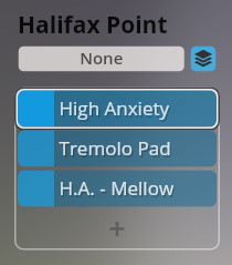 Screenshot of the Halifax Point instrument interface in the Vienna Symphonic Library's Epic Orchestra 2.0, showing sound preset options including High Anxiety and Tremolo Pad.