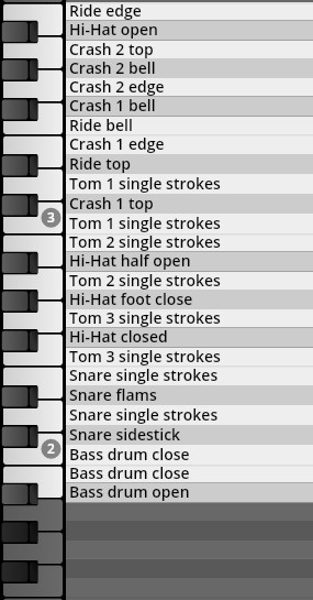 Keyboard mapping display for percussion sounds in Vienna Symphonic Library Synchron Instruments.