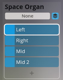 Space Organ instrument settings showing None, Left, Right, Mid, and Mid 2 options for Vienna Symphonic Library Synchron Smart Orchestra.