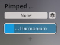 Software interface showing sound selection buttons: None and Harmonium, within the Synchron Smart Orchestra application.