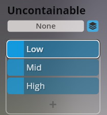 User interface showing the Uncontainable parameter with Low, Mid, and High options in Synchron Smart Orchestra.