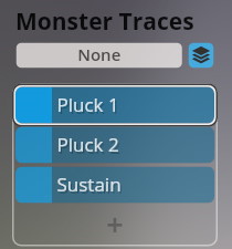 Screenshot of the Synchron Smart Orchestra user interface showing sound options like Pluck 1, Pluck 2, and Sustain for virtual instrument tracks.