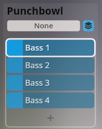 Digital audio software interface showing Punchbowl with None selected, and options Bass 1 through Bass 4 below, indicating sound or instrument selection for Vienna Symphonic Library's Synchron Smart Orchestra.