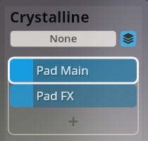 Crystalline audio effect interface showing selected Pad Main and Pad FX options for Synchron Smart Orchestra.