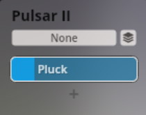 Pulsar II instrument interface showing Pluck sound option selected for Vienna Symphonic Library Synchron Smart Orchestra.