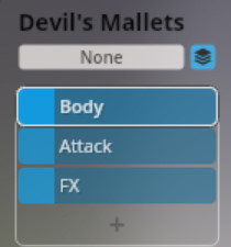 Devil's Mallets interface showing Body, Attack, and FX options within the Synchron Smart Orchestra software.