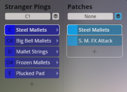 Vienna Symphonic Library Synchron Smart Orchestra interface showing Stranger Pings and Patches sections with Steel Mallets selected.