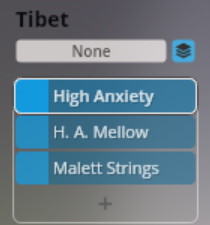 Software interface showing Tibet and musical sound presets including High Anxiety, H. A. Mellow, and Malett Strings for Synchron Smart Orchestra.