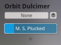 Orbit Dulcimer software interface showing M.S. Plucked articulation for Synchron Smart Orchestra.