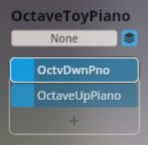 Digital interface for OctaveToyPiano in Vienna Symphonic Library Synchron Smart Orchestra, showing OcbvDwnPno and OctaveUpPiano options.