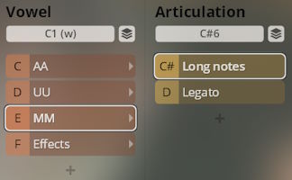 Vienna Symphonic Library Basso Profondo Synchron Instruments software interface showing Vowel and Articulation controls with Long notes selected.