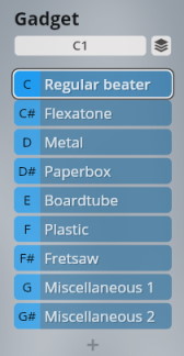 Vienna Instruments Studio Elements Gadget plugin interface displaying various musical beater types and sound options for virtual instruments.