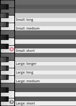 Studio Elements keyboard mapping showing small and large note durations.