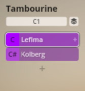 Screenshot displaying Vienna Synchron Percussion I virtual instrument interface for tambourine, showing Lefima and Kolberg samples assigned to C and C# notes.