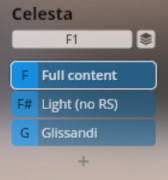 Celesta instrument selection menu with options for Full content, Light no RS, and Glissandi, from Vienna Instruments Synchron Percussion I.