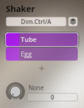 Digital interface displaying Shaker instrument options Tube and Egg for the Vienna Symphonic Library's Synchron Percussion I.
