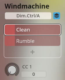 Windmachine instrument interface with Clean and Rumble sound options, typical for Vienna Symphonic Library Synchron Percussion II.