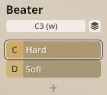 Vienna Synchron Instruments Beater type selection interface, showing options for C Hard and D Soft percussion sounds.