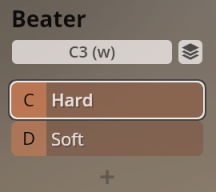 Synchron Percussion III virtual instrument interface showing Beater selection options, including C3 (w), C Hard, and D Soft.
