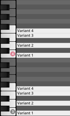 Keyboard graphical user interface showing note variants for Vienna Symphonic Library Synchron Percussion III.