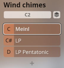Screenshot of the Synchron Percussion III software interface showing wind chimes instrument selection.
