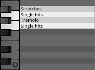 User interface showing Vienna Symphonic Library sound options like scratches, single hits, and tremolo, with a piano roll on the left.