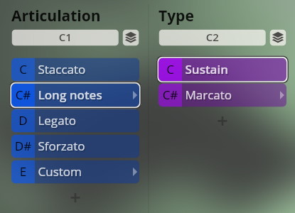Vienna Symphonic Library software interface showing Articulation and Type settings with Long Notes and Sustain selected, for Studio Special Editions 7.