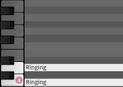 Studio Percussion MIDI interface showing piano roll notes for Ringing percussion sounds.