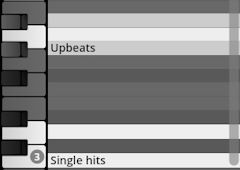 Digital piano roll interface showing percussion mapping, with labels for Upbeats and Single hits, relevant to Studio Percussion software.