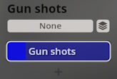 User interface showing Gun shots sound choice selected, with None unselected, for Studio Percussion.