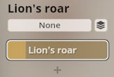 User interface showing selectable audio effects, with Lion's roar highlighted, indicating an active sound effect option within the Studio Percussion software.