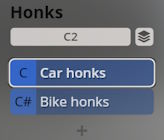 User interface displaying sound options for Studio Percussion, featuring Honks with selectable Car honks and Bike honks settings.