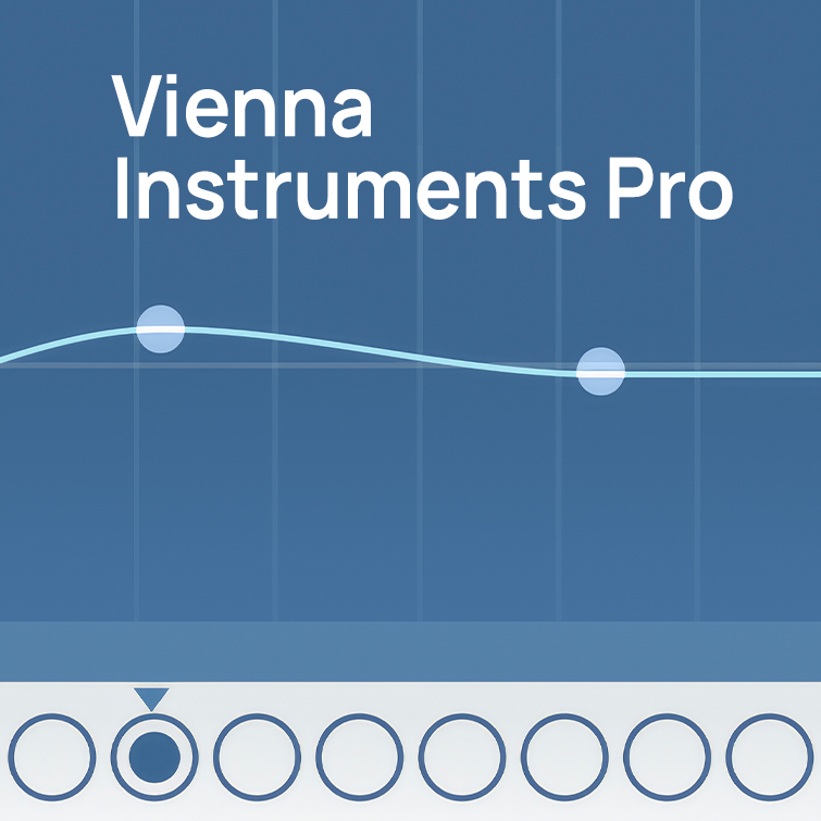 Vienna Instruments Pro graphic user interface with an audio waveform display and selection circles.
